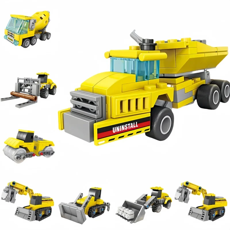 Mixer Forklift Bulldozer Excavator 8 In 1 Construction Vehicles Building Blocks Toys–Boys' Favorite,Easy Assembly,Holiday Gifts