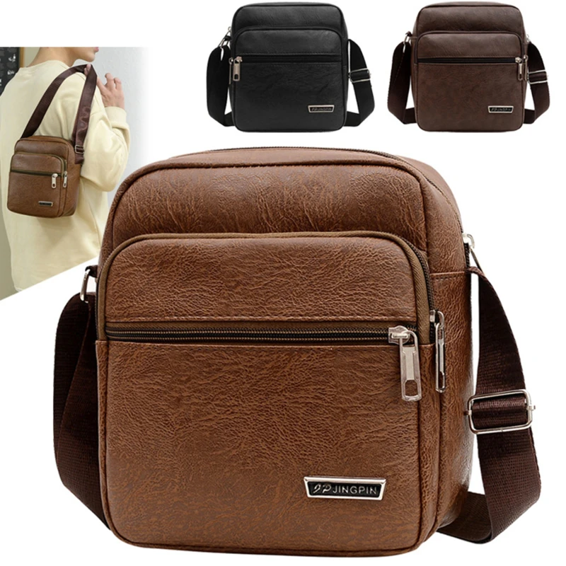 Bolsos de hombro de cuero PU para hombre, bolso cruzado impermeable antirrobo, bolso de mensajero de cuero, paquete de moda para hombre