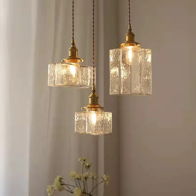Japanese Home Decoration Glass Pendant Lamp Vintage Brass Rustic Led Ceiling Hanging Lights For Bedroom Dining Table Chandeliers