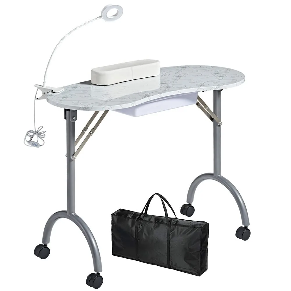 

Portable Manicure Table, with Large drawer LED-Light Wrist rest Carry Bag,for nail salon beauty salon Nail Salon Technician Desk