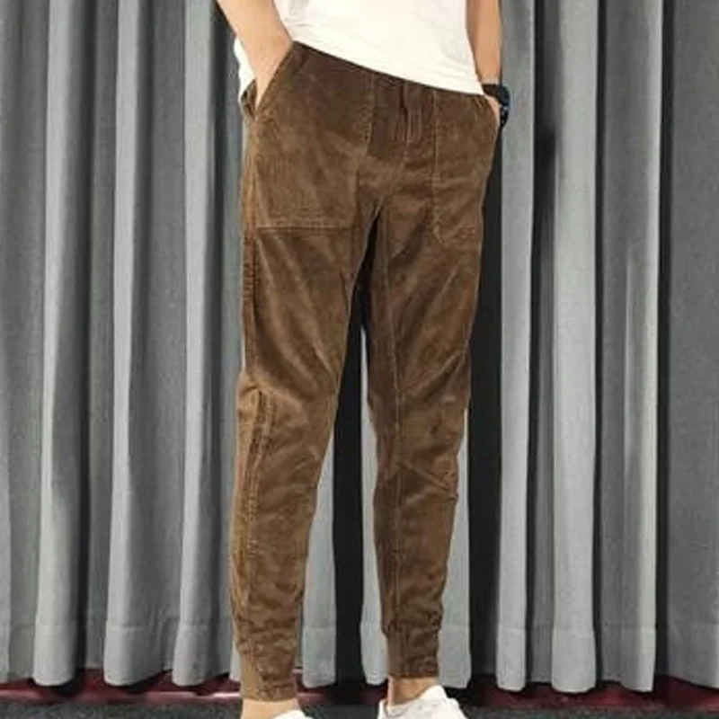 

New Autumn and Winter Fashion Corduroy Solid Color Slim Fit Small Feet Versatile Fashion Western Style Men's Harlan Casual Pants