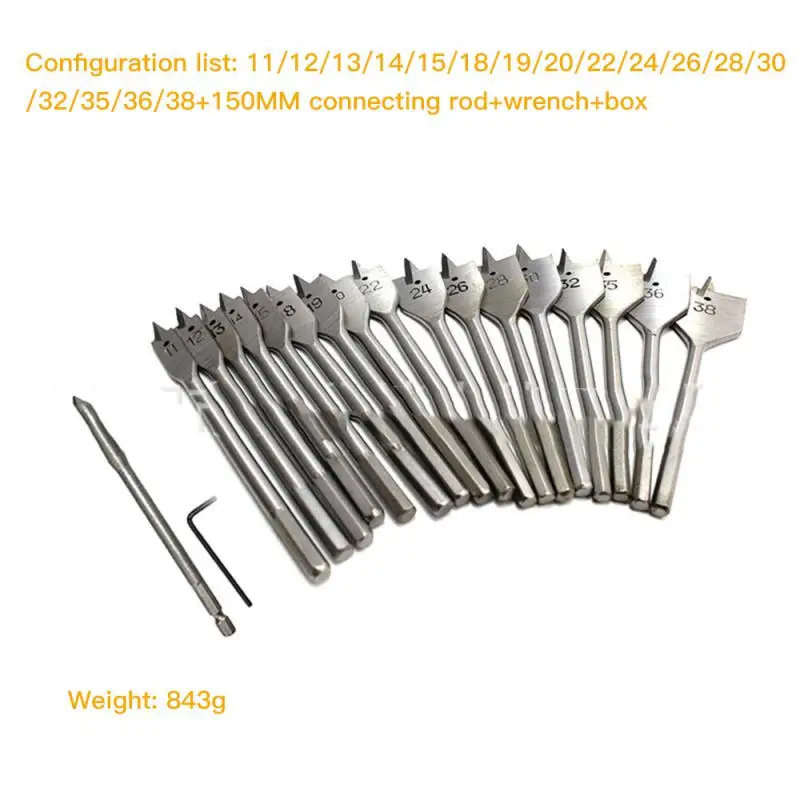 

19pcs 11-38mm Durable Woodworking Tool Sets Flat Drill Long High-carbon Steel Wood Flat Drills Woodworking Spade Drill Bits