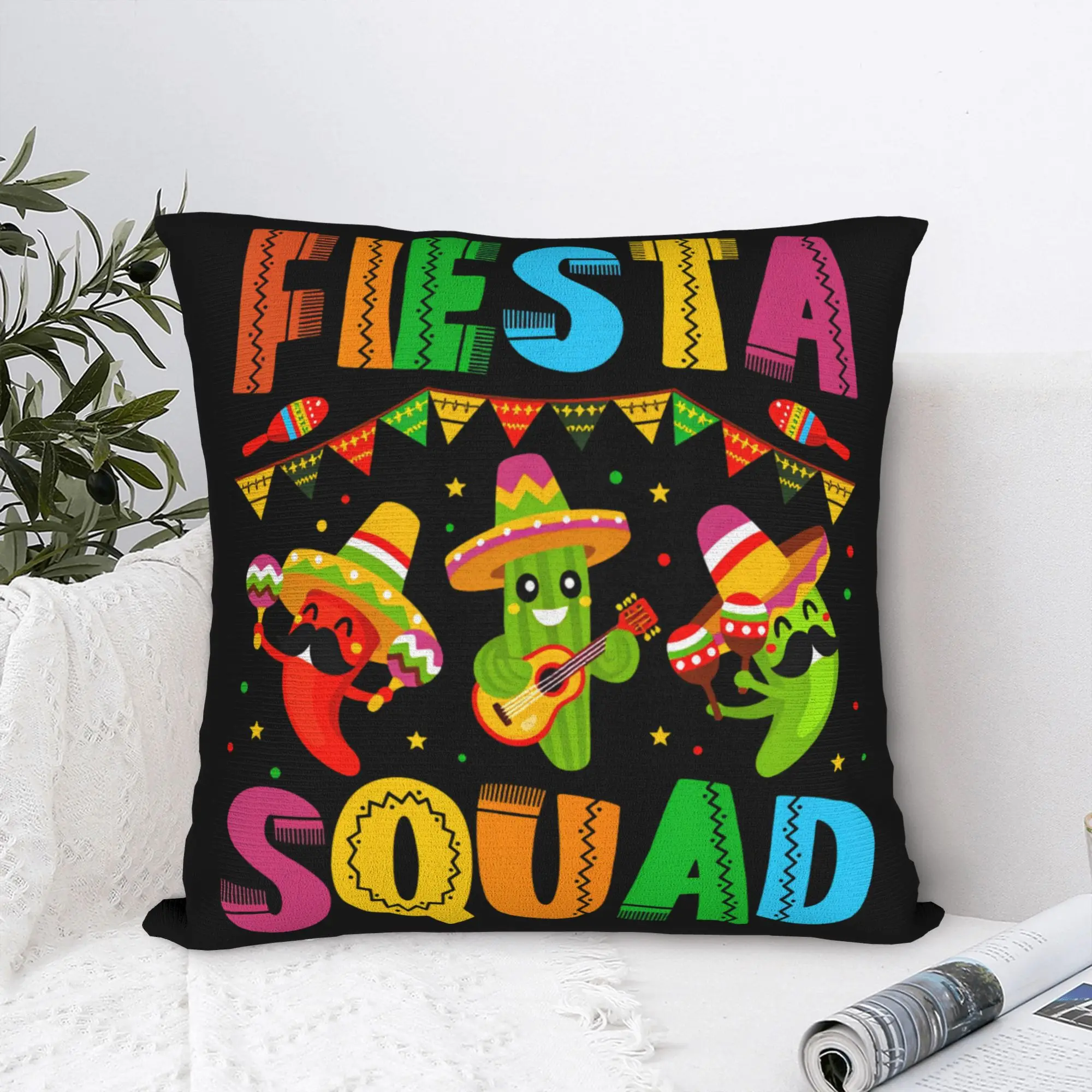 Pillow Case Let's FIESTA Party Printed Design Mexican Amigo Cinco De Mayo Sombrero Pillow Cover For Living Room Pillowcases