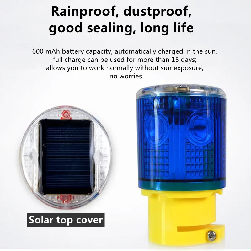 LED Solar Warning Light Traffic Signal Navigation Beacon 600mAH Battery Road Cone Warning Safety Blue Indicator Lamp