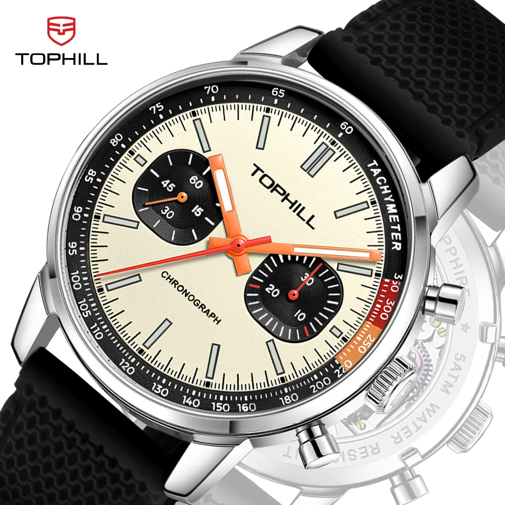 TOPHILL 1963 Pilots Watch Men\'s Chronograph Mechanical Wristwatches With Seagull Movement ST1901 Sapphire Crystal Racing 2024