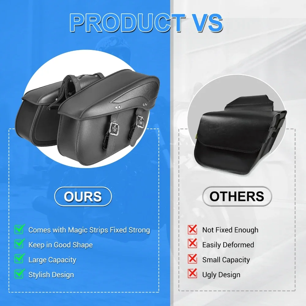 2Pcs Universal Motorcycle Saddlebags 43x15x26cm Large Capacity Synthetic Leather Waterproof Rear Side Bags Storage Luggage