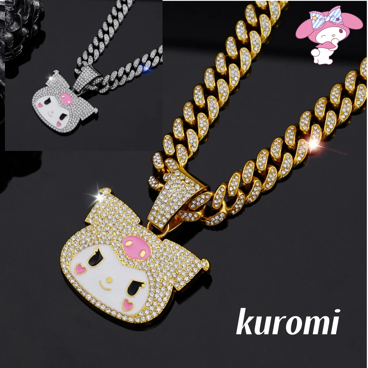 

Sanrio y2k necklace jewelry kuromi men's and women's diamond chain necklace Halloween women's long layered necklace cartoon gift