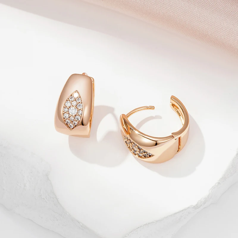 Oval Natural Zircon Full Paved Hoop Earrings For Women SYOUJYO Luxury Design 585 Rose Gold Color Jewelry