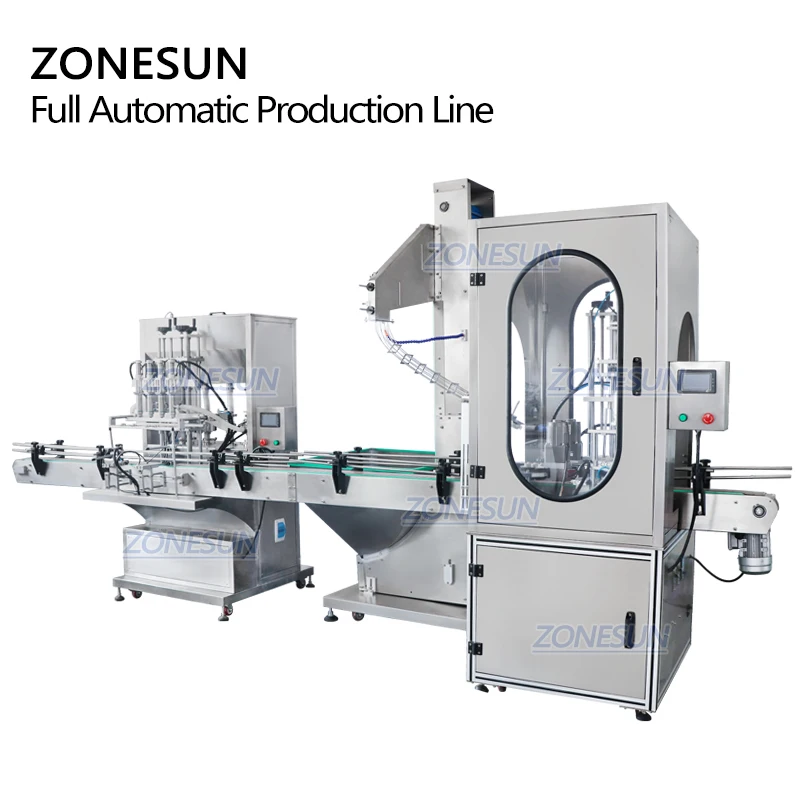 ZONESUN Automatic F-style Cream Lotion Paste Liquid Filling and Capping Machine With Cap Feeder Production Line