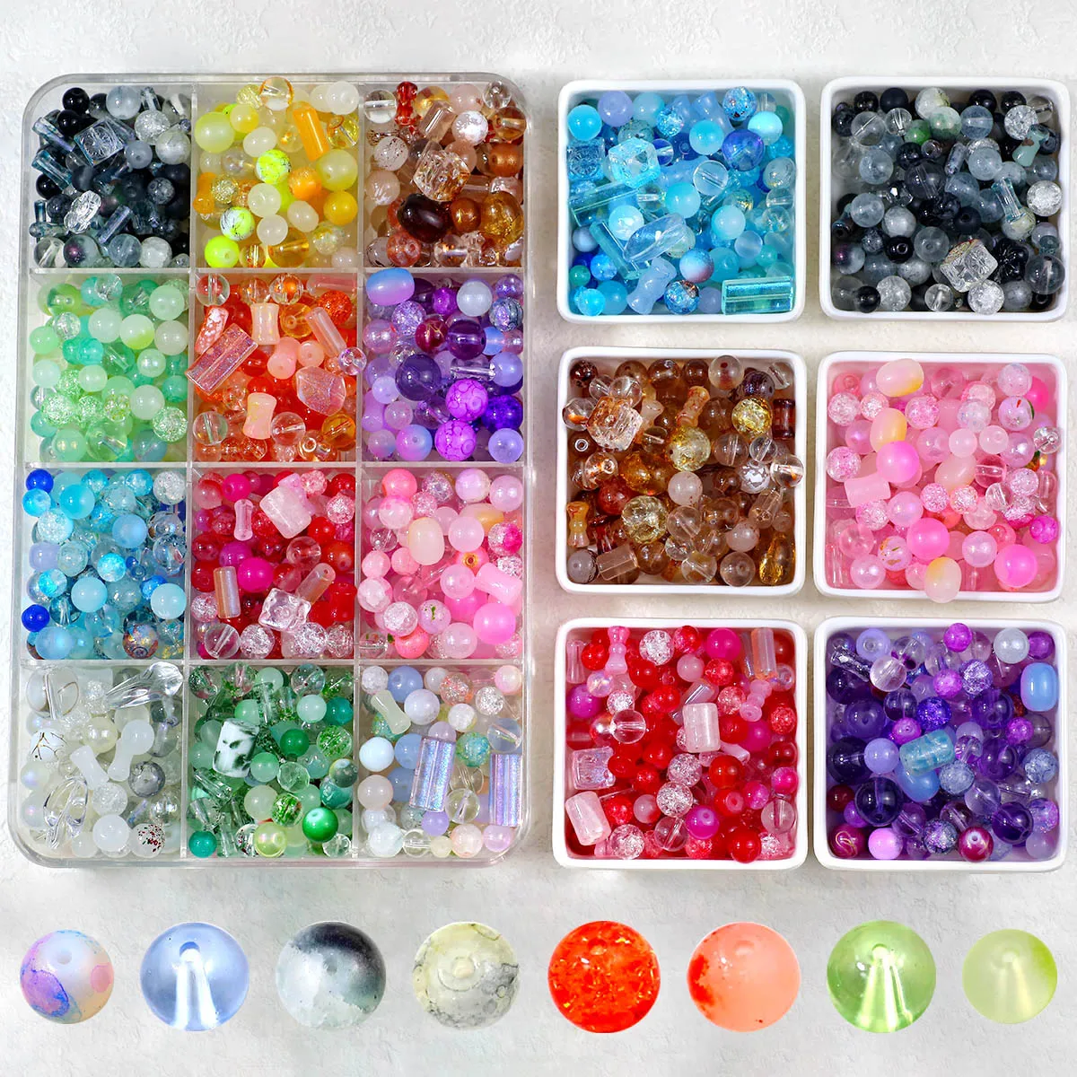 50-60pcs 5-10mm Cylinder Shape Glass Spaced Loose Beads For Jewelry Bracelet Necklace Keychain Eardrop Accessories Making DIY