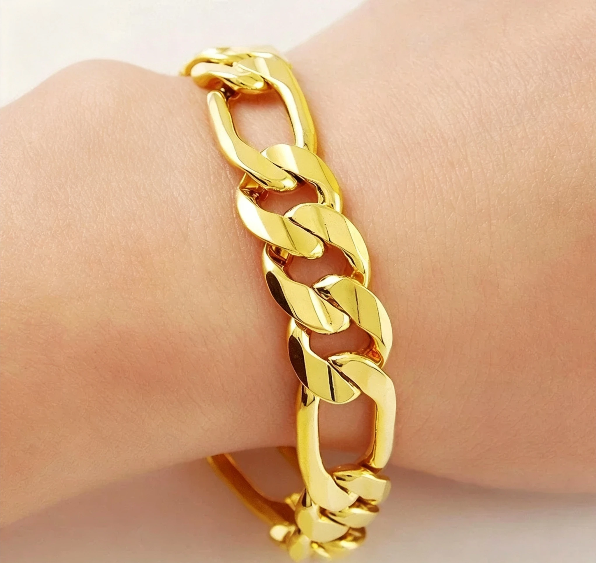 24K 9999 Pure Gold real gold 6MM 8MM 10MM side three to one fashion domineering men's gold bracelet Giving gifts for friends
