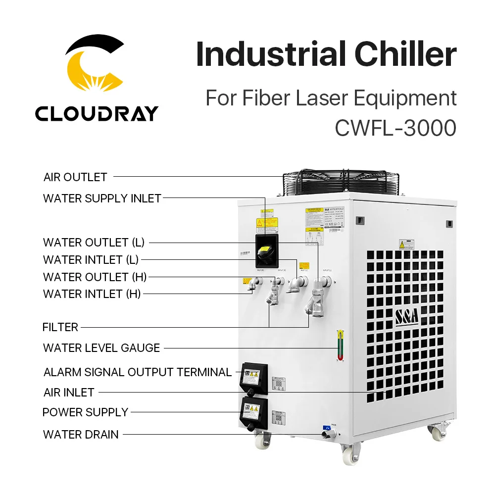 Cloudray S&A CWFL-3000 صناعة مبرد المياه الهوائية لآلة قطع النقش بالليزر