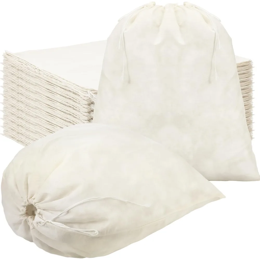 

Tatuo 50 шт. 18 x 20 дюймов хлопковые пакеты на шнурке, большие многоразовые пакеты для продуктов, льняные пустые пакеты для хранения, холщовая ткань Sa