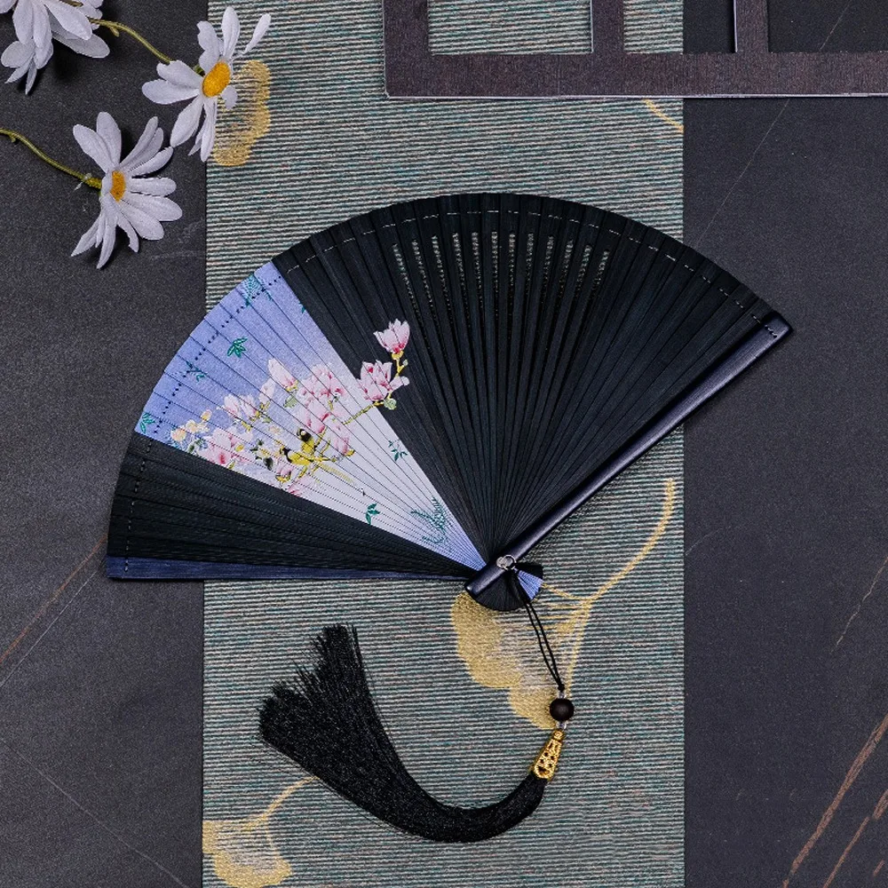 Fashion Chinese Style Japanese Classical Folding Fan Ancient Style Black Bamboo Fan Handmade Exquisite Hand Fans Home Decoration