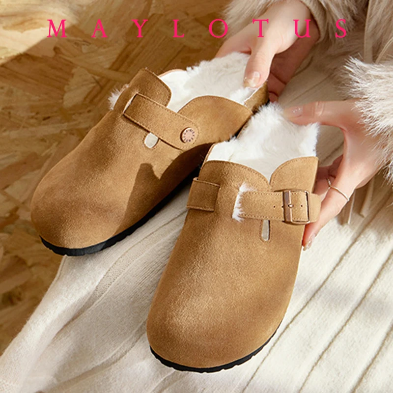 Summer Soft Footbed Cow Suede Sandals Women And Men Hombre All-Match Couples Wear Cork Slippers Winter Plus Velvet Shoes