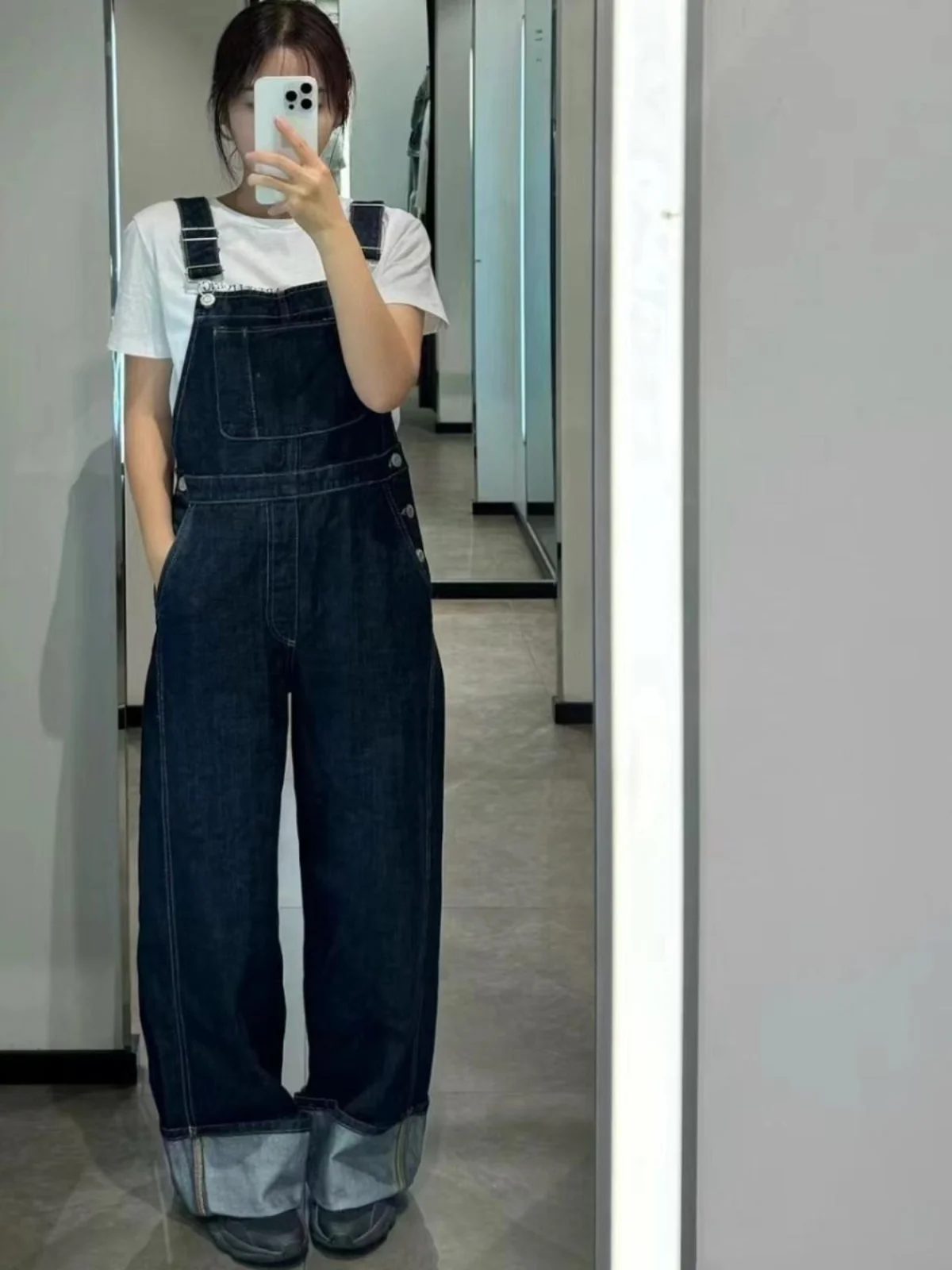 Salopette de travail en Denim pour femmes, polyvalente, ample, longue, taille haute, en coton, haute élasticité, couleur profonde, nouvelle collection automne 2024