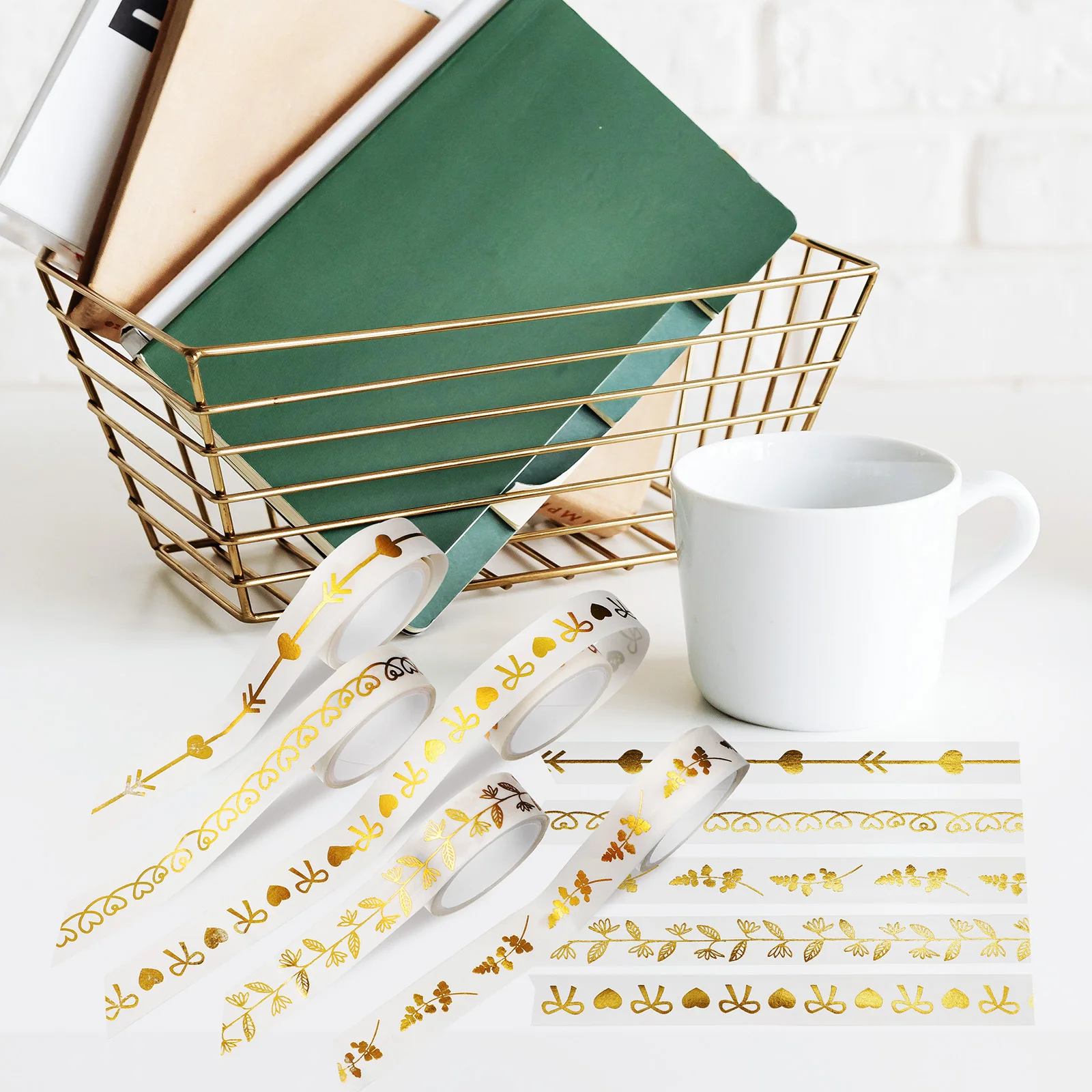 

5 Rolls Bronzing Decorative Tape Sticky Adhesive Tape for Scrapbooking Journals DIY Craft Gift Wrapping Adhesive Tapes