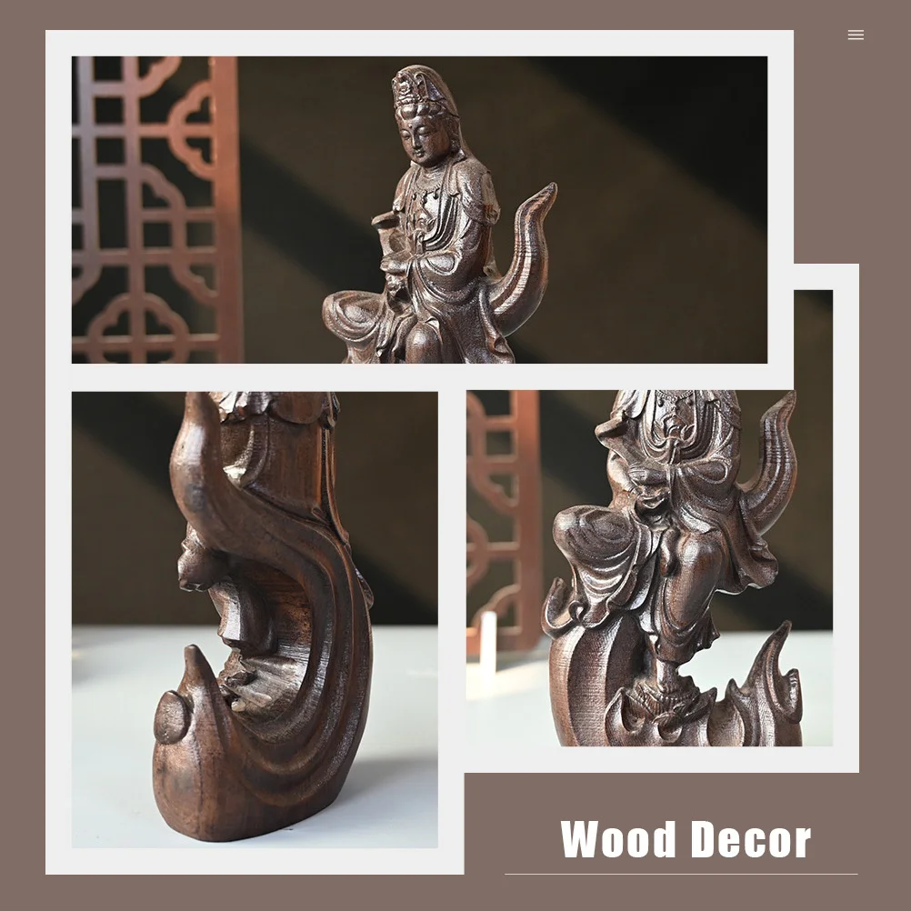 

Wood Carved Kannon Figure Simple Design Desktop For Living Room Dormitory Shelf Cabinet Art Ornament Yin Decor Wooden