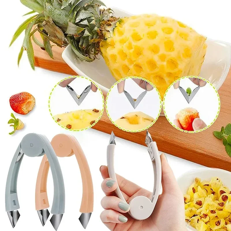 Stainless Steel Pineapple Eye Corer Fruit Vegetable Knives Stem Remover Clip Strawberry Huller Peeler Tweezers Kitchen Gadgets