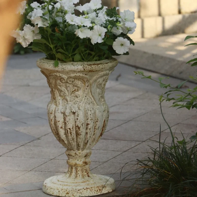 High Foot Large Flower Pot Courtyard Garden Balcony Roman Column Decoration Large Diameter Trophy Flower Device