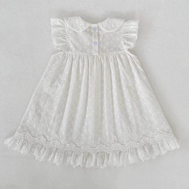 2026 Neuer Sommer 0-24M Baby Mädchen Kurzarm Baumwolle Weißer Strampler 2-6 Jahre Kinder Prinzessin Süßes Stickerei-Kleid Schwesterkleid – Detail 16