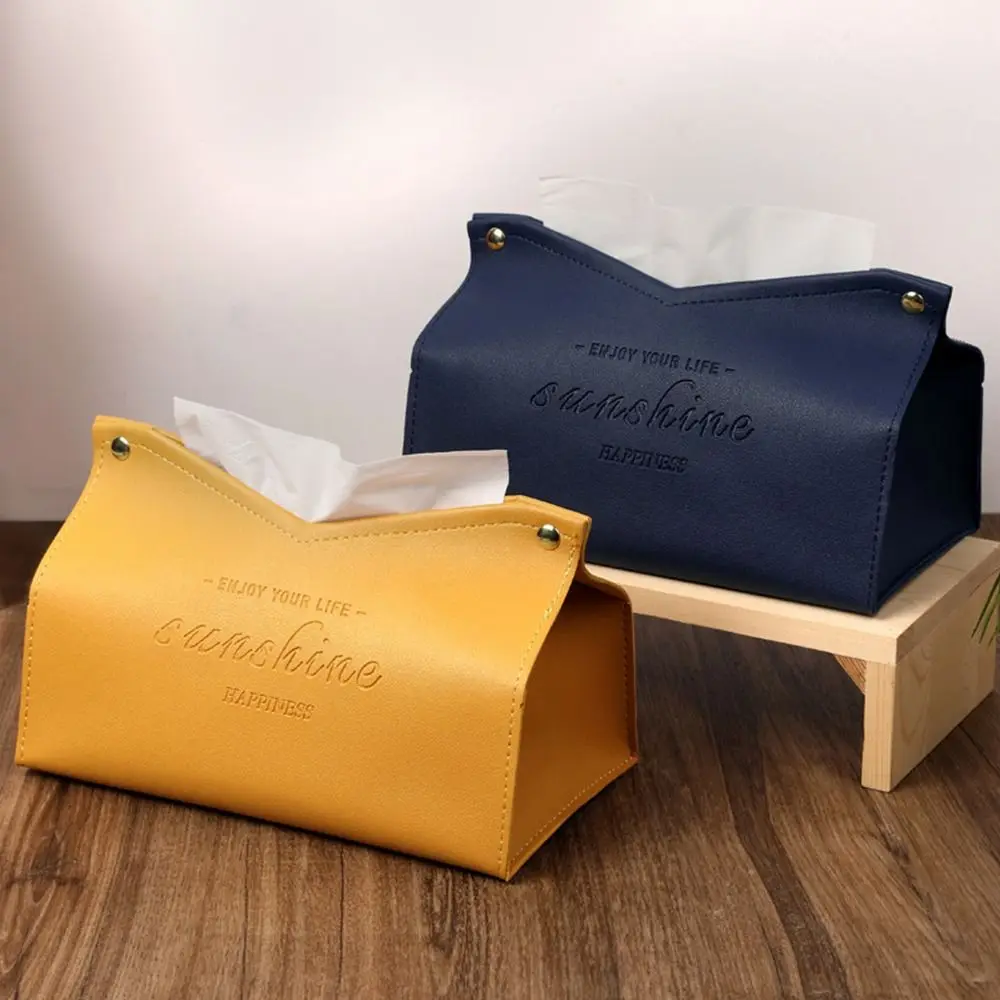 Leather Tissue Case Napkin Holder Storage Container Car Tissue Box Solid color minimalist Home Living Room Decoration