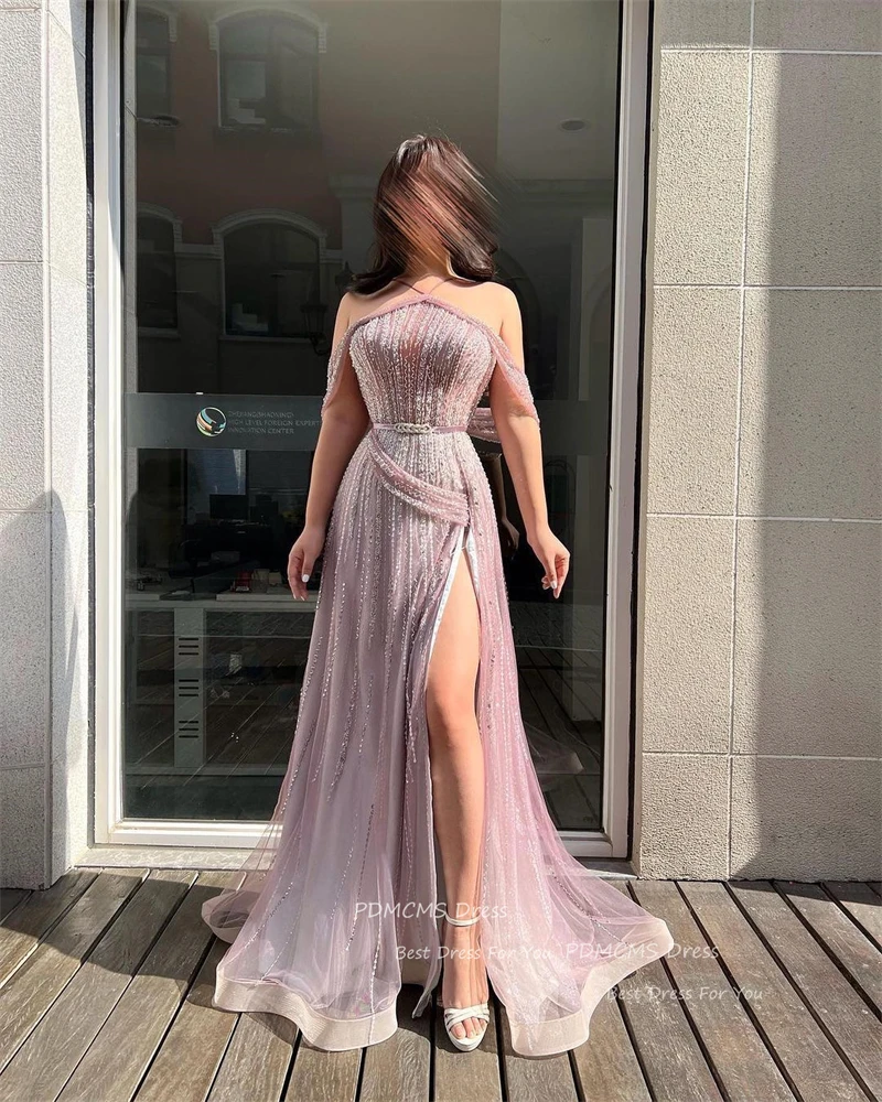 Luxury Pink Lady Evening Dresses Halter Long Shiny Sequined Wedding Party Dress Belt Glitter Prom Gowns Off Shoulder vestidos