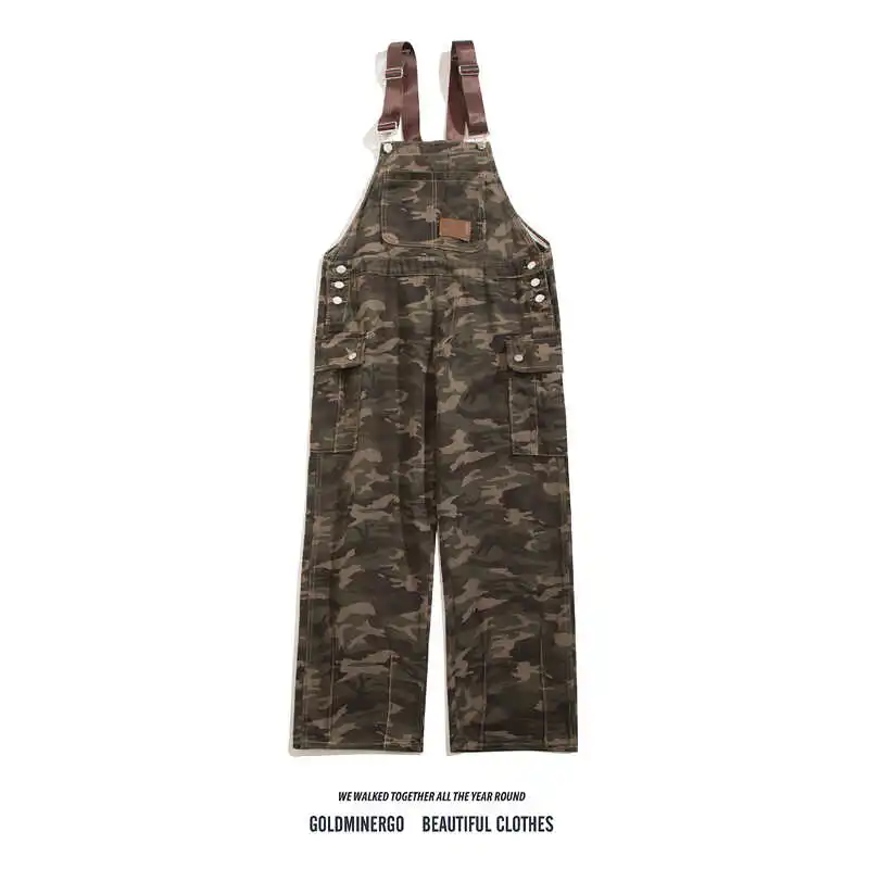 

Retro American Leopard Print Overalls Loose Straight Leg Workwear Wide Leg Jeans High Street Trend Design Sensation Denim Jeans