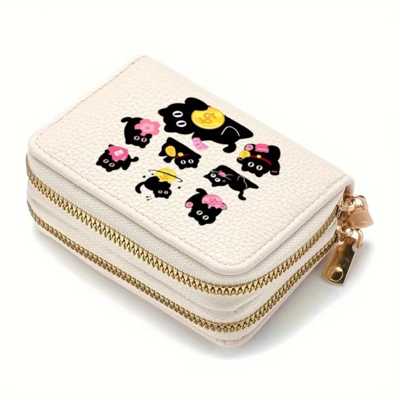 2026 PU Leather Double Zipper Multi-Card Slot Cartoon Printed Ladies Wallet
