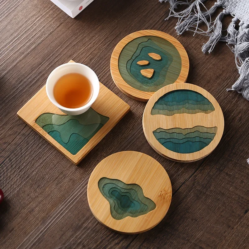 Creative Epoxy Resin Transparent Bamboo Tea Cup Pad Cup Holder Heat Insulation Pad Tea Ceremony Accessories and Supplies