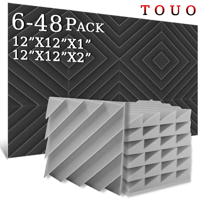 

TOUO Acoustic Foam 6-48 Pcs High-Density Sound Absorbing Wall Panels Diamond Groove Sponge Music Studio Acoustic Treatment