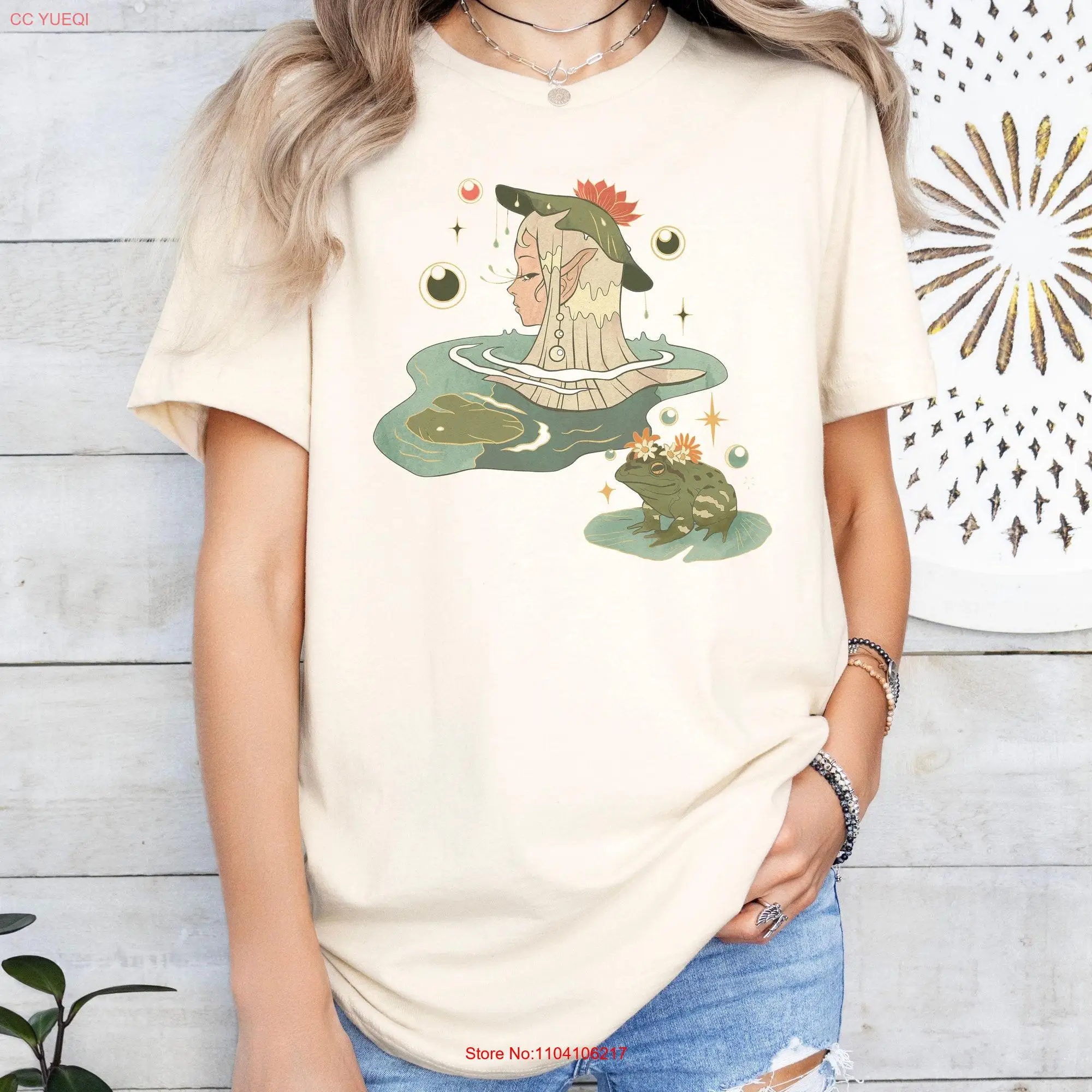 Whimsigoth Water Nymph T Shirt Cottagcore Lilypad Fairy Fairycore Mystical Goblincore Vintage Pond Siren