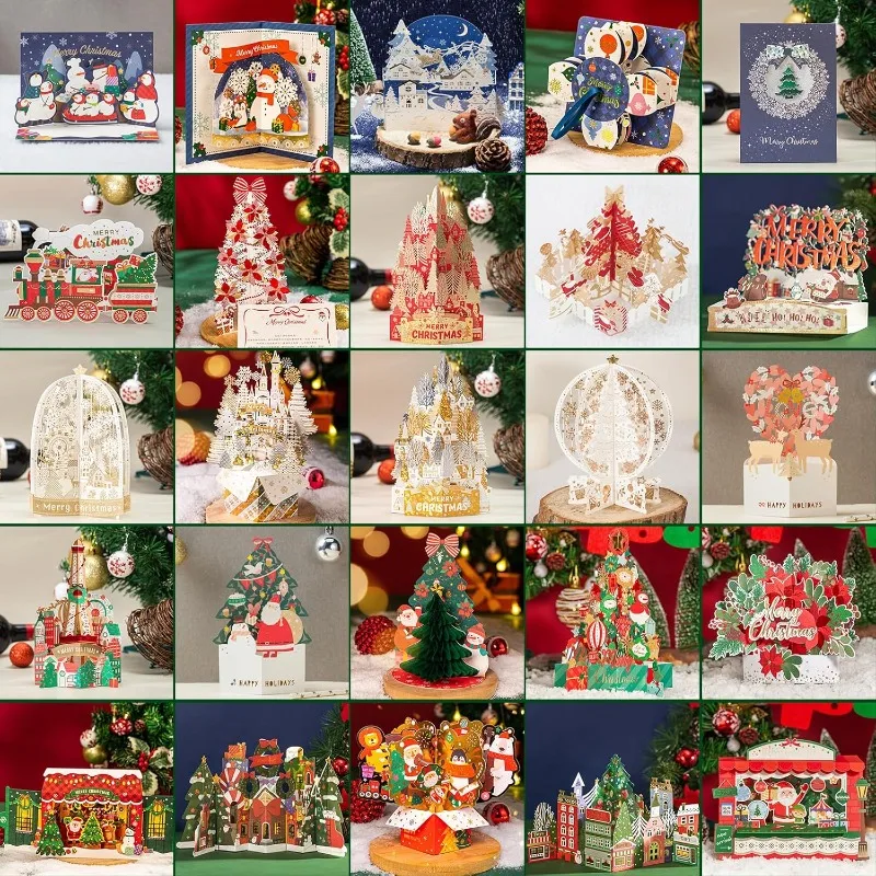 25Pcs 3D Christmas Cards, Merry Christmas Cards Handmade, Greeting Cards & Envelopes for Christmas, Xmas