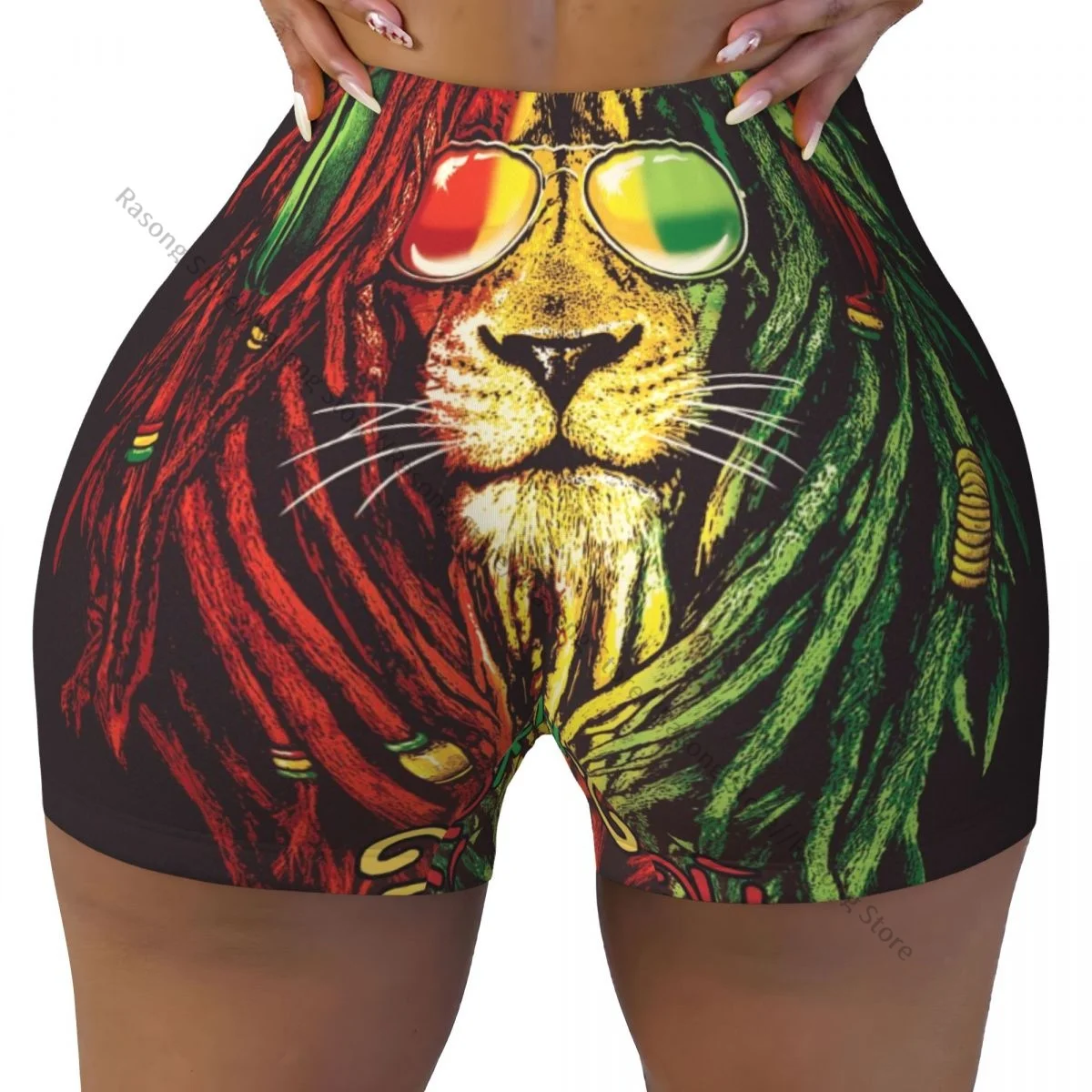 Sexy Strakke Hippe Sportshorts Rastafarian Leeuw Fitness Comfortabele Yogashorts Voor Dames