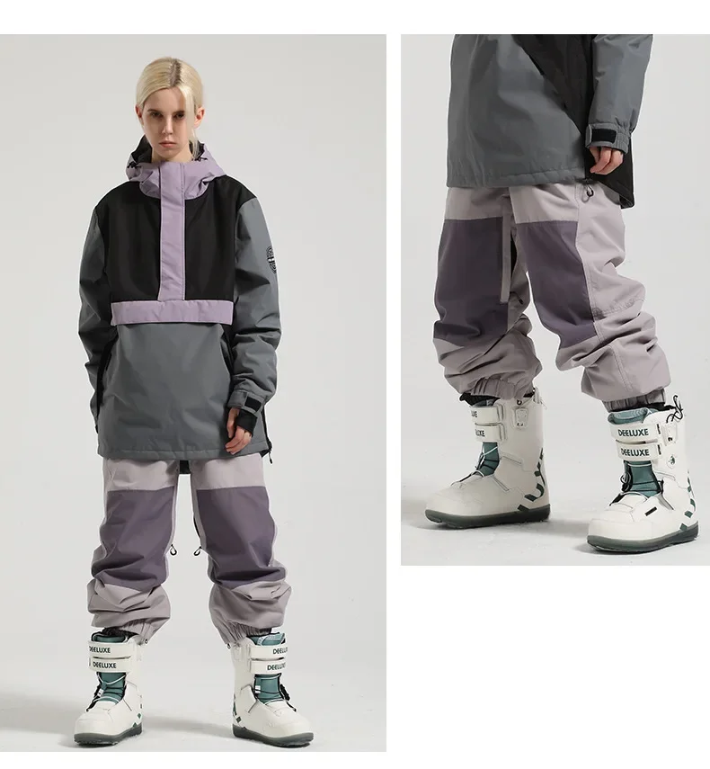 Tie-up snowboard ski pants loose waterproof breathable warm color matching tooling men and women