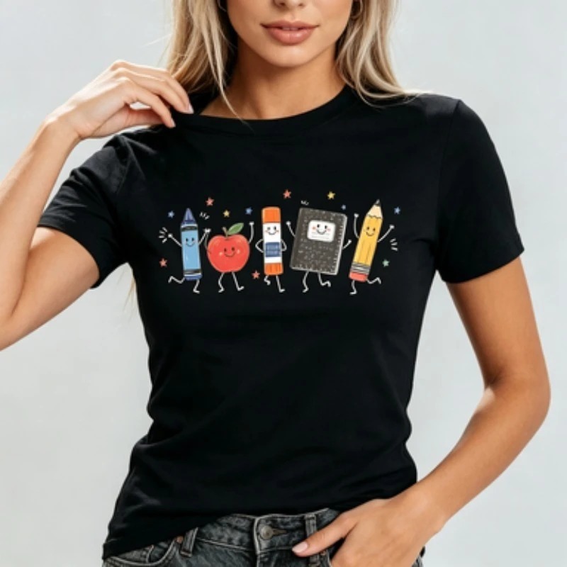 Funny Teacher Life T Shirt Ladies Girls Back To School T-shirt Preschool Teacher Supplies T-shirt Casual Cotton Short Sleeve