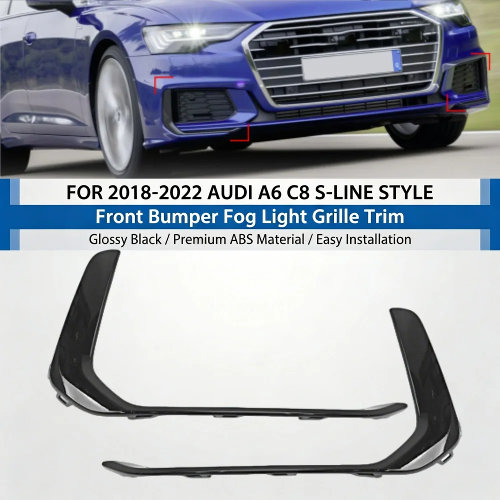 Für 2018-2022 Audi A6 C8 S-LINE Style ABS Frontstoßstangen-Nebelscheinwerfer-Zierleiste Augenlid Augenbrauenstreifen Abdeckung Autozubehör Paar