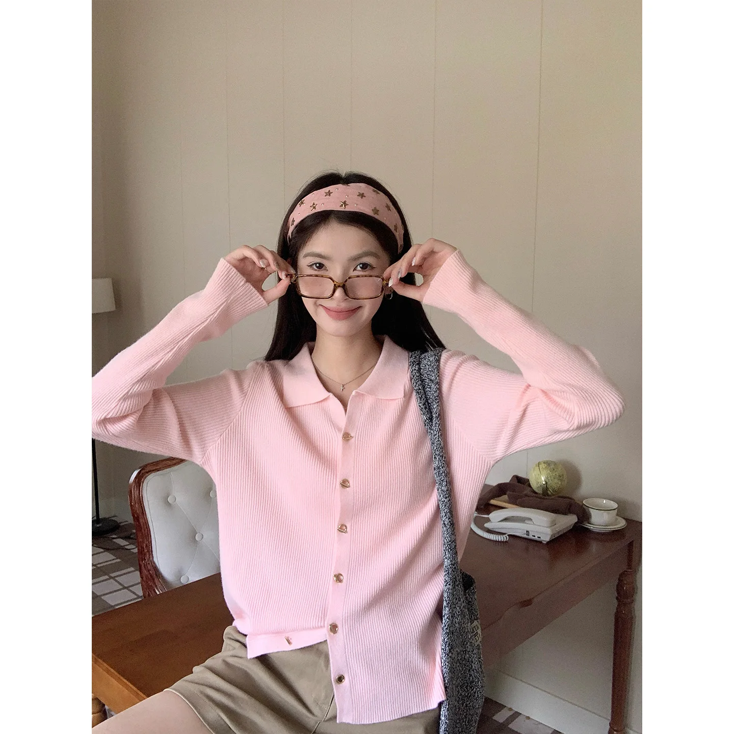 Knitted Sweater Women Cardigans New Long Sleeve Turn Down Collar Black Knit Sweater Cardigan Women Tops Sueters De Mujer Q1421