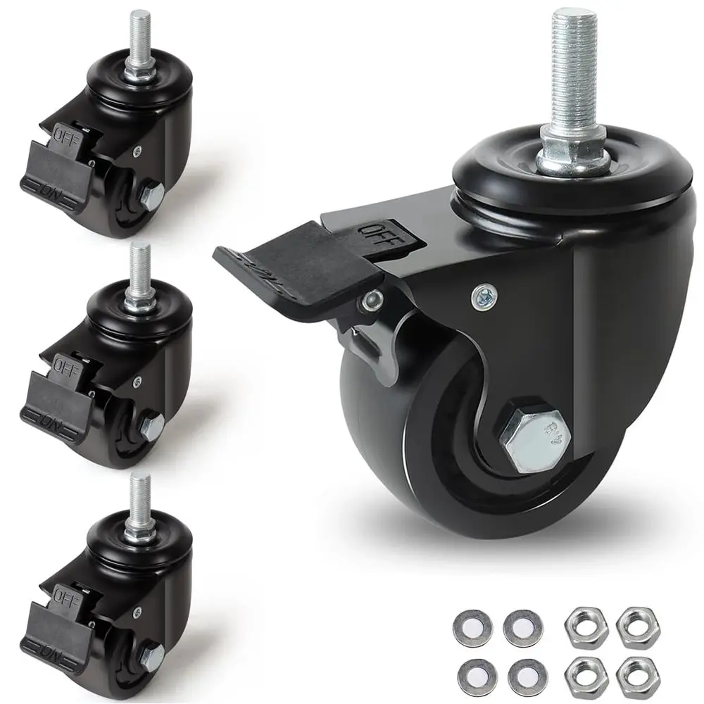 

3 Inch Stem Caster Wheels 4400lbs, Threaded Stem Casters Set of 4 Heavy Duty, UNC 3/8-16x1, Swivel Casters for Cart, Furniture,
