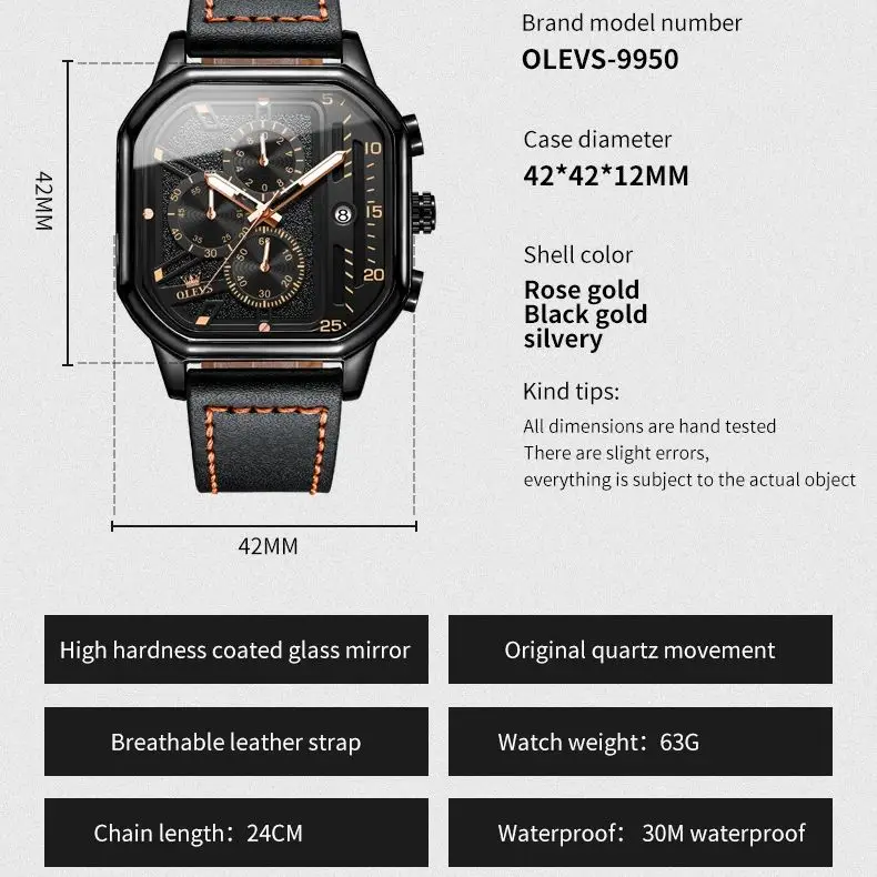 OLEVS 9950 Luxury Brand Men\'s Quartz Watch Fashion Business Leather Waterproof Timing Code Watch Sports Men\'s Watch Reloj Hombre