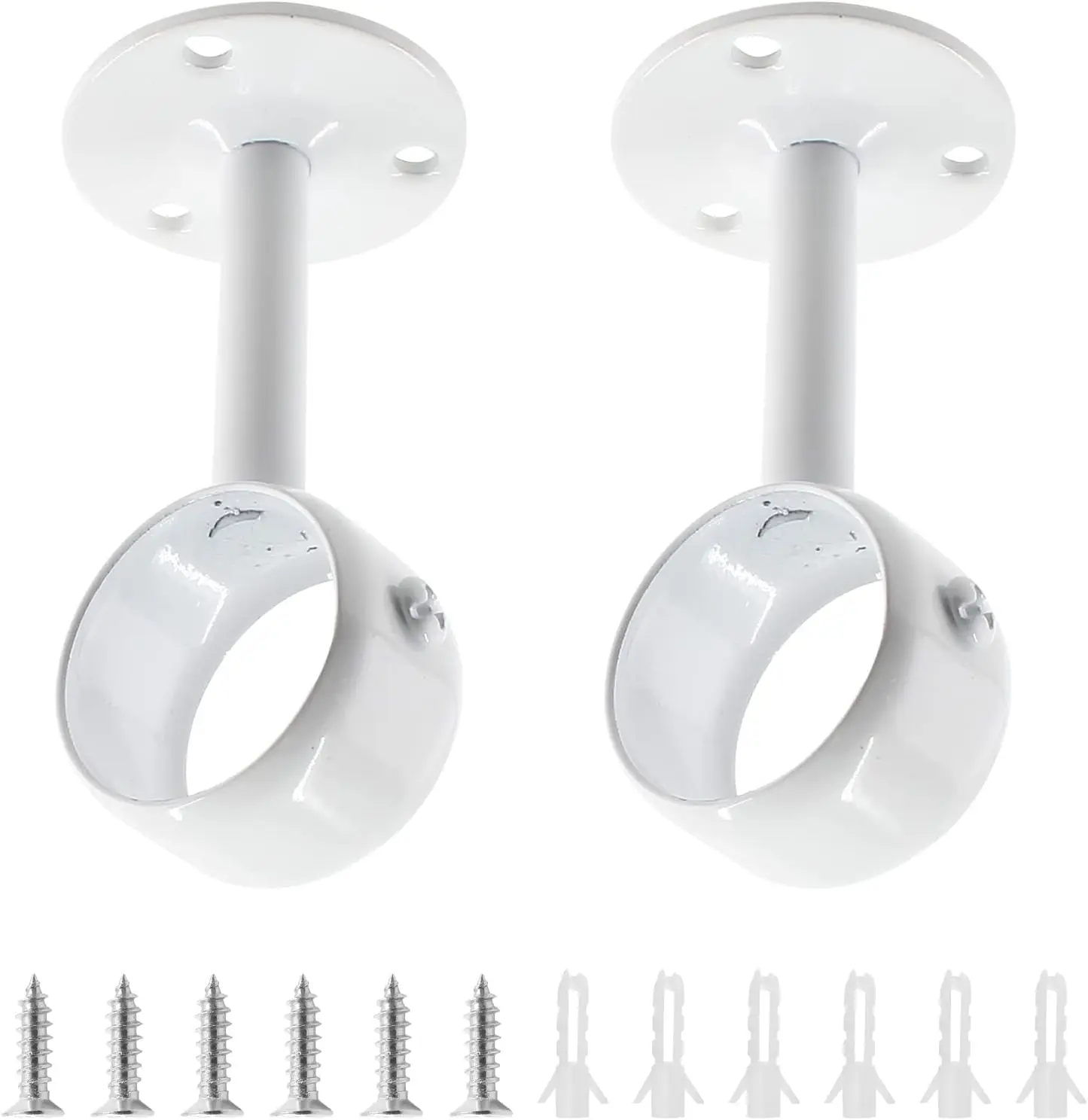 

2 Pack Ceiling Mount Curtain Rod Bracket, 1-1/4" Stainless Steel Rod Holder with Locking Screws, White, 11 lbs Capacity
