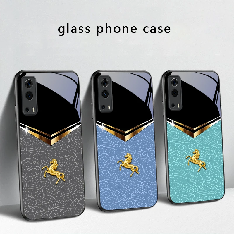 Dark Night Golden Horse For vivo Y100 Y33s Y03 Y36 Y35 Y52 Y72 Y55 Y16 Y76 Y75 Y72 5G iQOO 12 Z9 Turbo Black Glass Phone Case view 2
