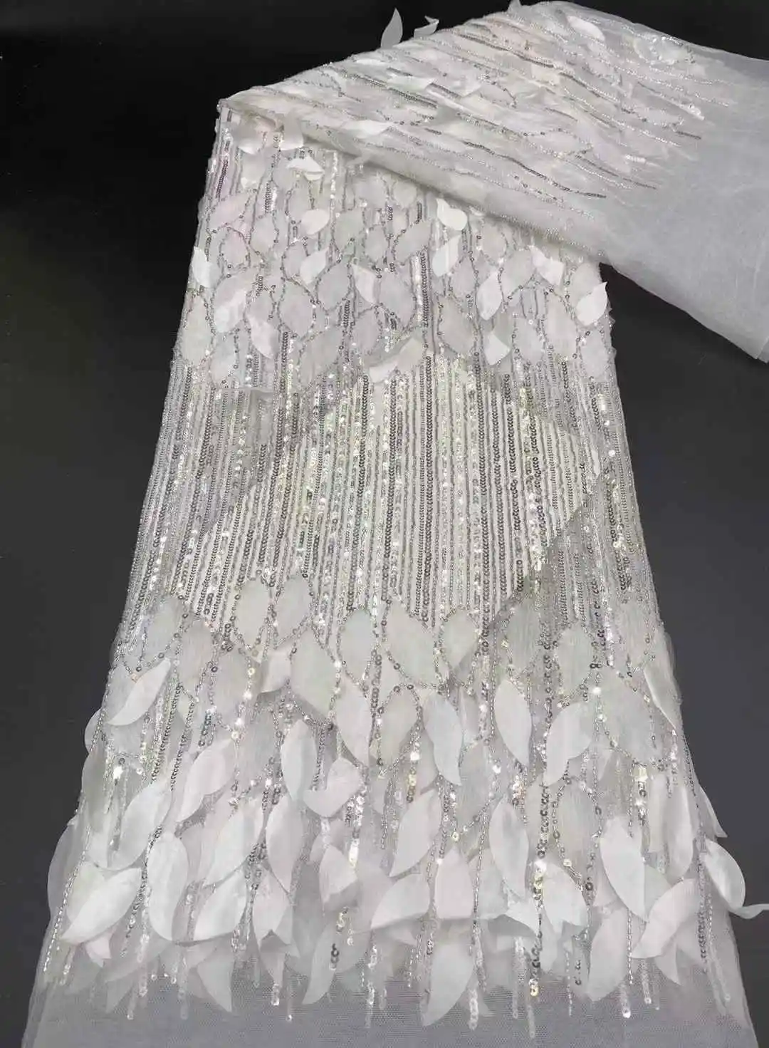 French Sequins Net Lace Fabric 2025 Beads High Quality African 3D Lace Fabric Nigerian Embroidery Tulle Party Lace Fabric