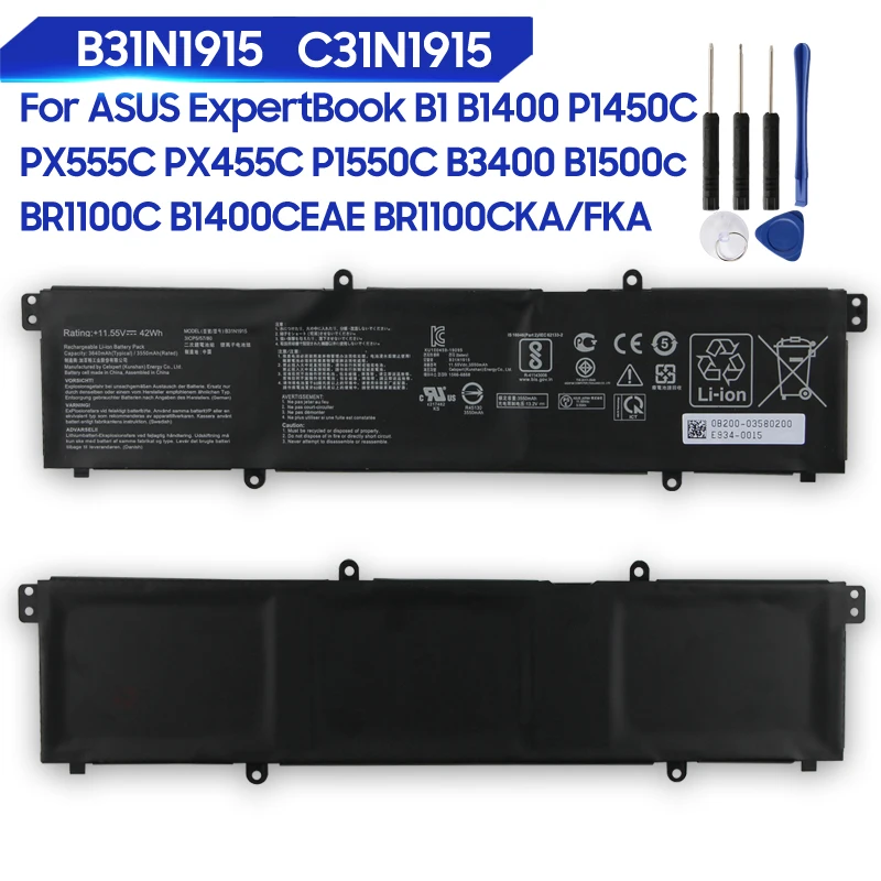 

42Wh New Battery C31N1915 For ASUS ExpertBook B1 B1400 B3400C B1500c L1400 P1450C PX555C PX455C BR1100C BR1100CKA/FKA B31N1915