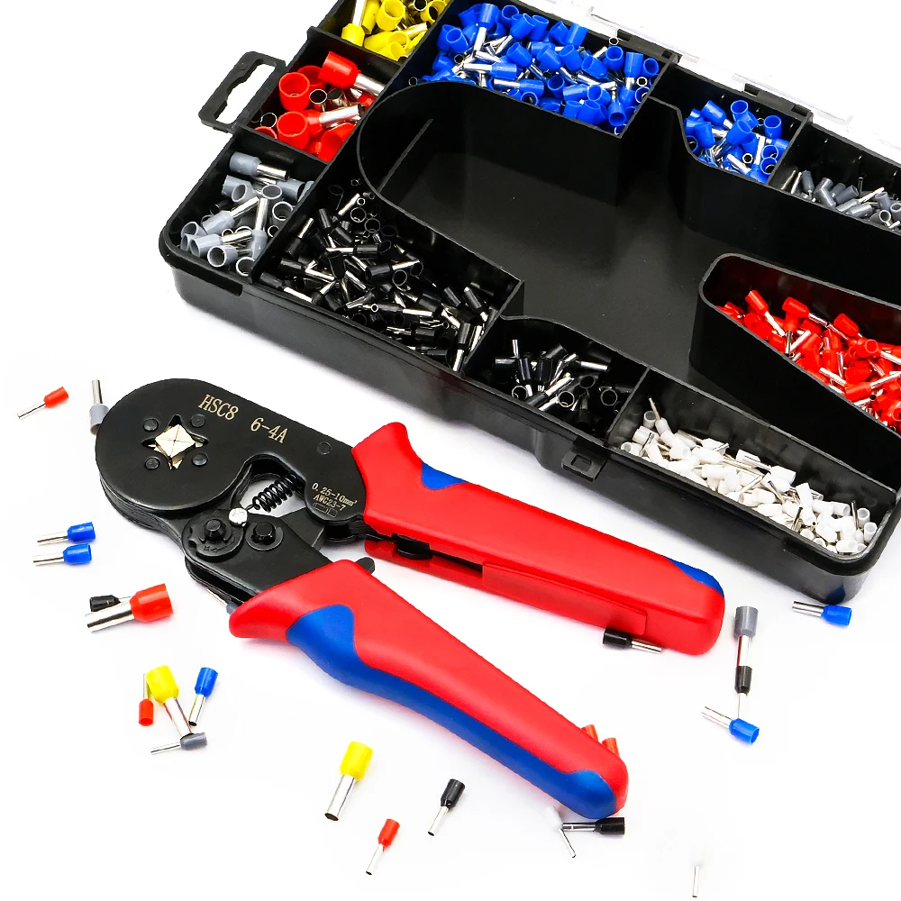 

HSC8 6-4A 23-7AWG Self Adjustable 1200Pcs Cord End Bootlace Ferrules Terminals Kit Cable Wire Crimper Crimping Tool Plier Set