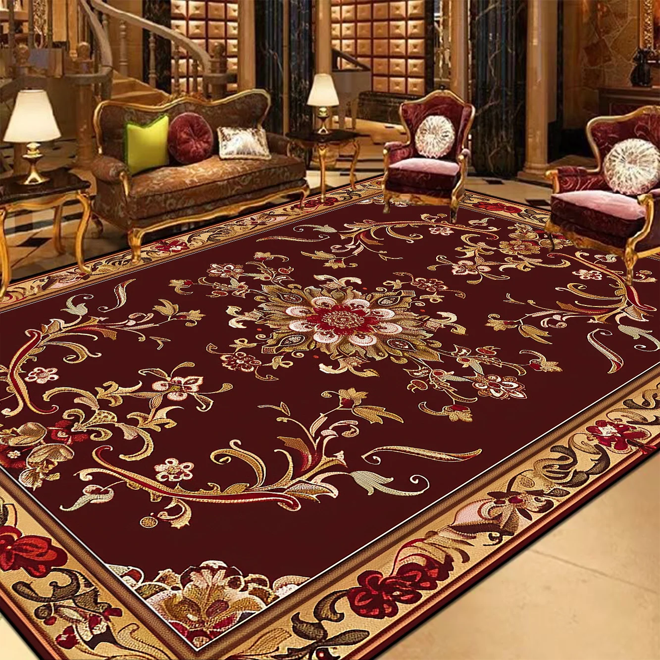 

European Style Red Rugs for Living Room Luxury Home Decor Carpet Large Size Non-slip Lounge Rug Bath Absorbent Rugs Customizable
