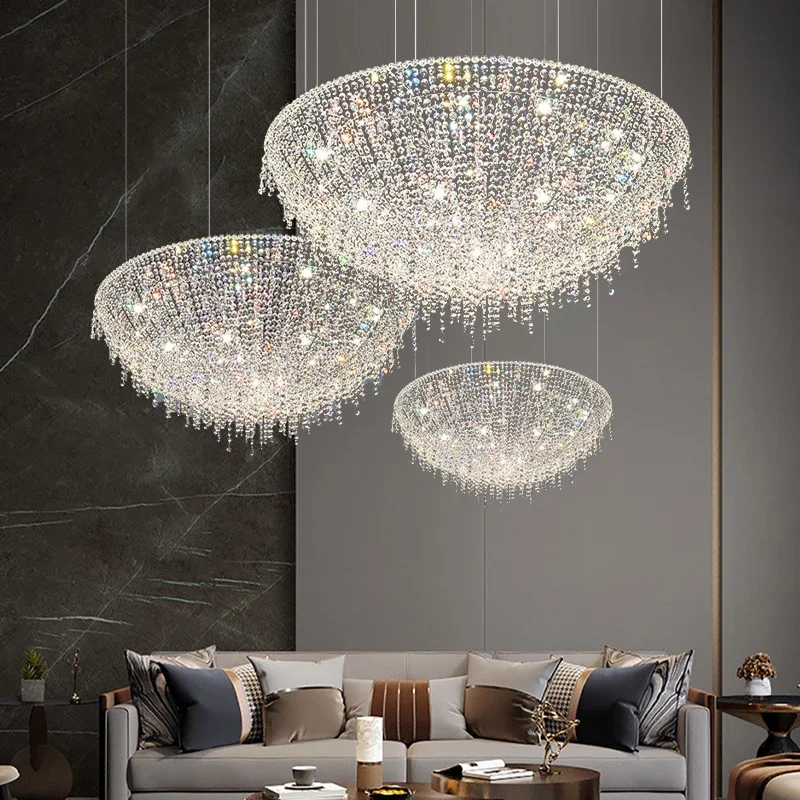 

Crystal Bead Pendant Lights Post-modern Designer Chrome Home Decor Lighting Fixture Hanging Lamp for Ceiling Dimmable LED Lustre