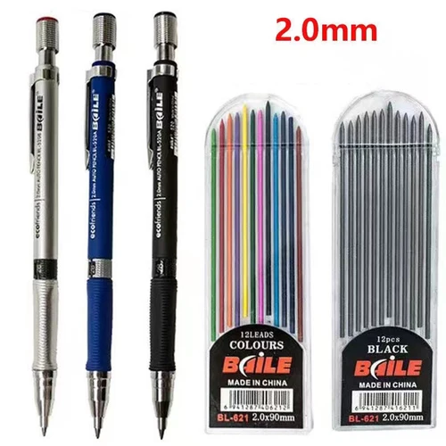 Lápices mecánicos de 2,0mm, lápices automáticos con recargas de plomo de Color/negro, escritura para estudiantes, dibujo, boceto de arte, papelería