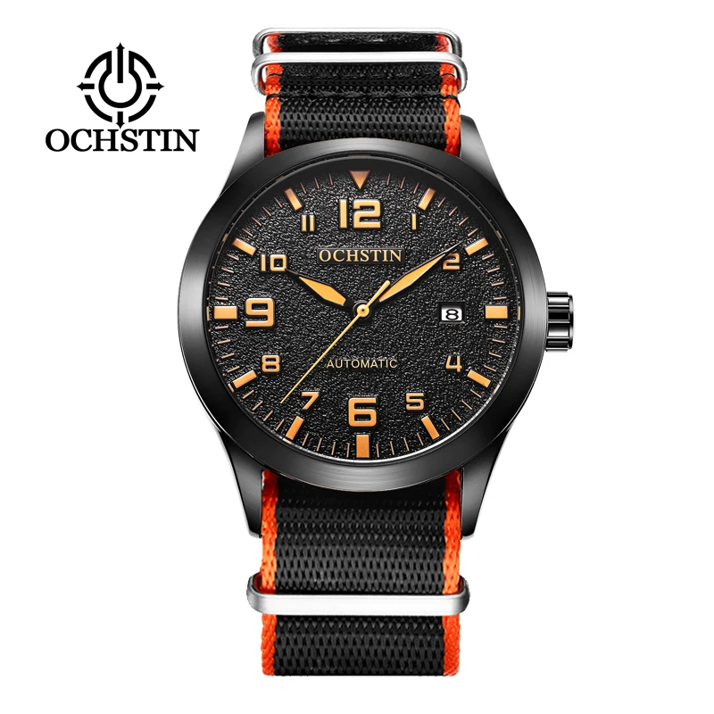 Automatic Mechanical Men Watch Military Style with Auto Date Luminous Hands Tactical Slip-thru Nylon Strap Old School Wristwatch