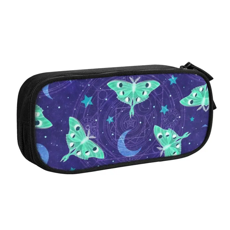 Cute Luna Phase Moth Pattern Pencil Cases for Boy Girl Big Capacity Insect Pencil Pouch School Accessories